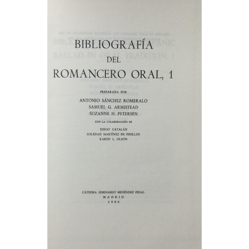 BIBLIOGRAFÍA DEL ROMANCERO ORAL, 1