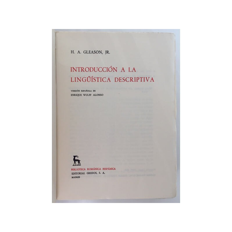 INTRODUCCIÓN A LA LINGÜÍSTICA DESCRIPTIVA