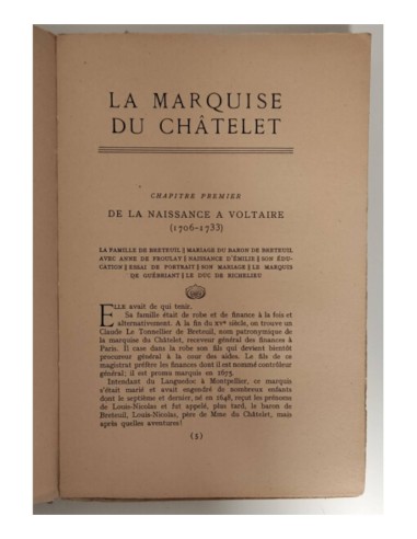 LA MARQUISE DU CHATELET AMIE DE VOLTAIRE