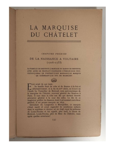 LA MARQUISE DU CHATELET AMIE DE VOLTAIRE
