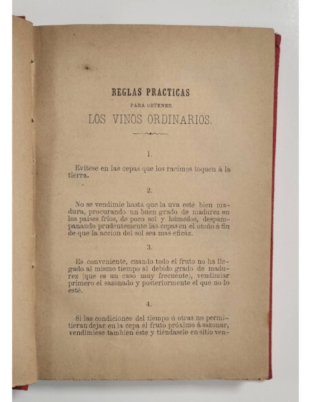 REGLAS PARA OBTENER LOS VINOS ORDINARIOS. AÑOS: 1882, 1883, 1884, 1885, 1886.