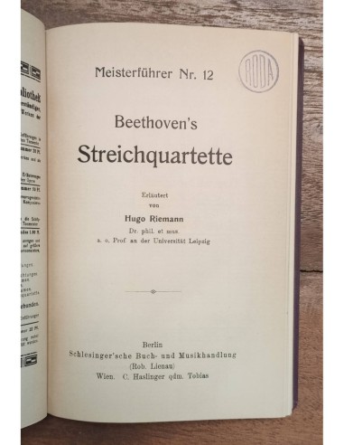 MEISTERFÜHRER Nº12 BEETHOVEN STREICHQUARTETTE (RIEMANN)