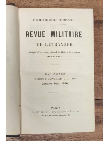 REVUE MILITAIRE DE L’ÉTRANGER RÉDIGÉE À L’ÉTAT-MAJOR GÉNÉRAL DU MINISTRE DE LA GUERRE