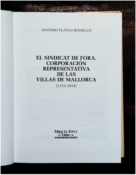 EL SINDICAT DE FORO: CORPORACIÓN REPRESENTATIVA DE LAS VILLAS DE MALLORCA (1315-1834)