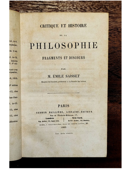 CRITIQUE ET HISTOIRE DE LA PHILOSOPHIE FRAGMENTS ET DISCOURS