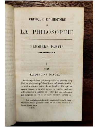 CRITIQUE ET HISTOIRE DE LA PHILOSOPHIE FRAGMENTS ET DISCOURS