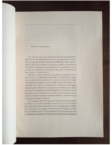MEMORÍA LEÍDA EN LA SOLEMNE SESIÓN INAUGURAL DEL AÑO DE 1912 EN LA REAL ACADEMIA DE MEDICINA