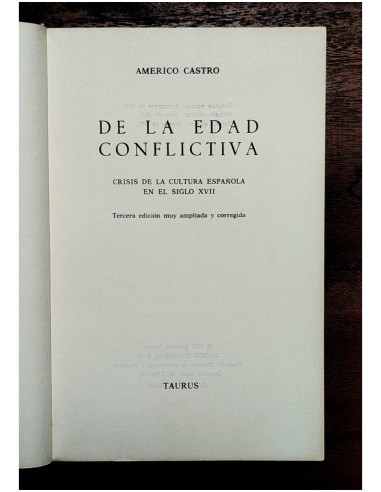 DE LA EDAD CONFLICTIVA: CRISIS DE LA CULTURA ESPAÑOLA EN EL SIGLO XVII