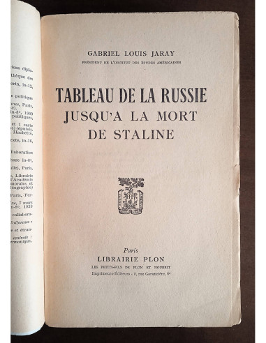 TABLEAU DE LA RUSSIE JUSQU’A LA MORT DE STALINE