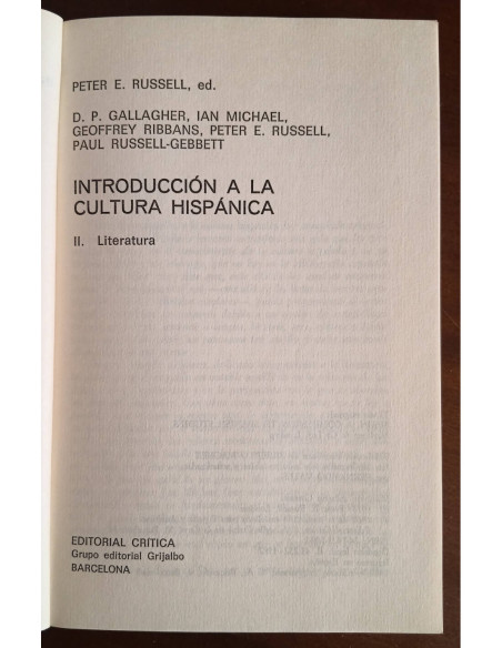 INTRODUCCIÓN A LA CULTURA HISPÁNICA II: LITERATURA