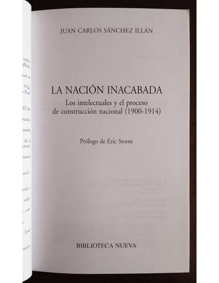 LA NACIÓN INACABADA: LOS INTELECTUALES Y EL PROCESO DE CONSTRUCCIÓN NACIONAL (1900-1914)